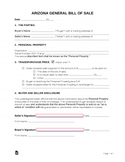 printable bill of sale arizona