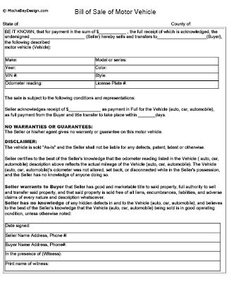 printable bill of sale as is no warranty