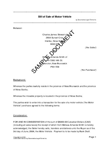 Bill of Sale (Canada) - Legal Templates - Agreements, Contracts ...
