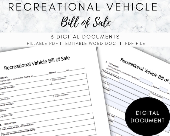 printable bill of sale camper