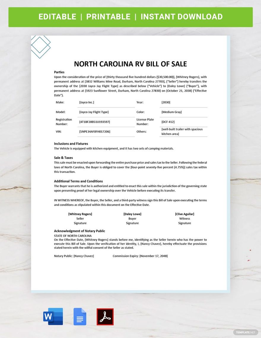 printable bill of sale camper