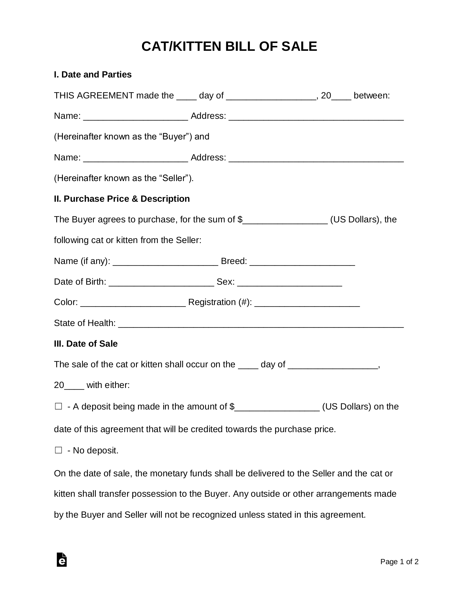 printable bill of sale equipment