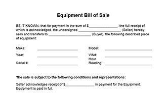 printable bill of sale equipment