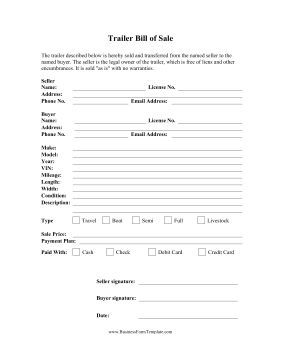 printable bill of sale for a camper