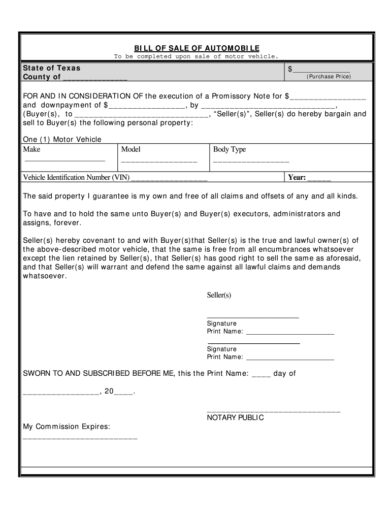 printable bill of sale for a camper