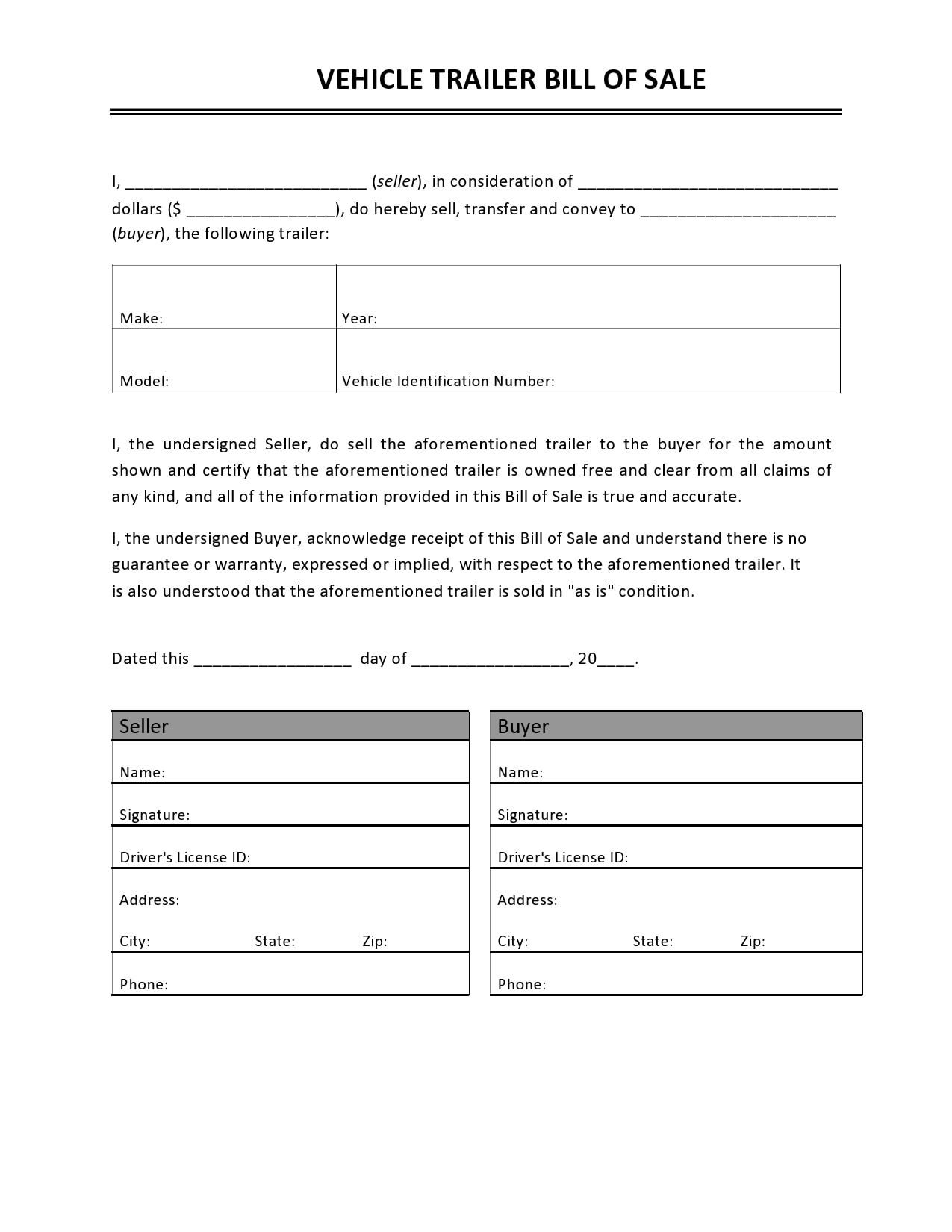 29 Free RV Bill of Sale Templates (Camper, Trailer etc ...