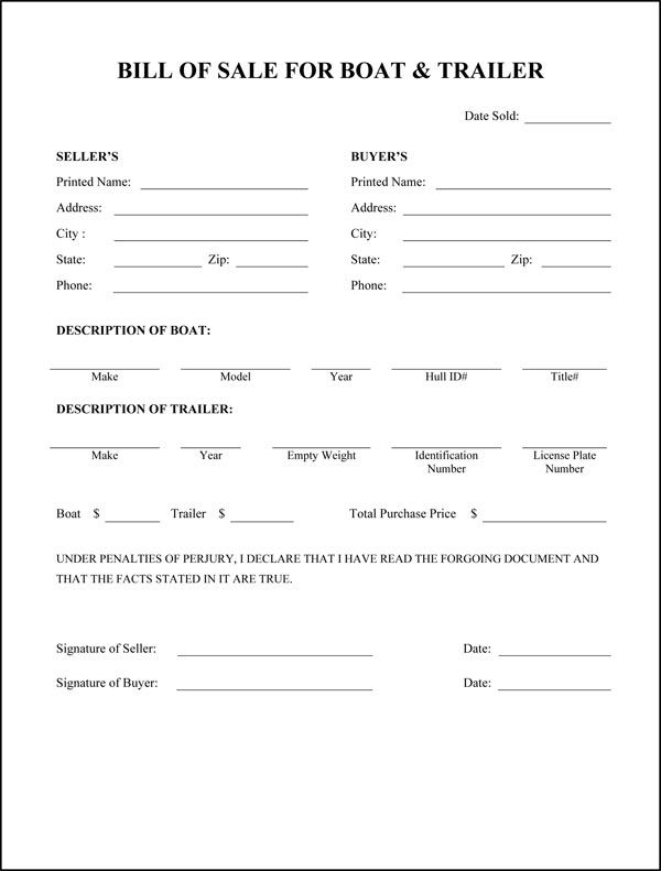printable bill of sale for a camper
