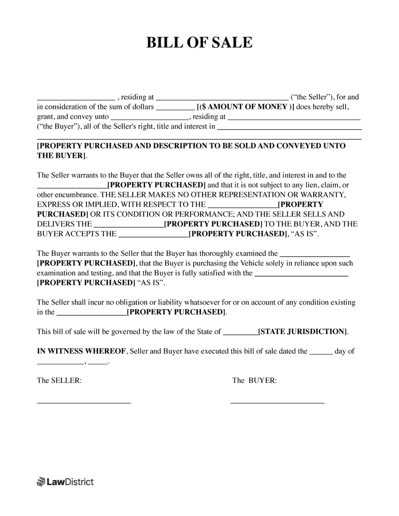 printable bill of sale for a camper