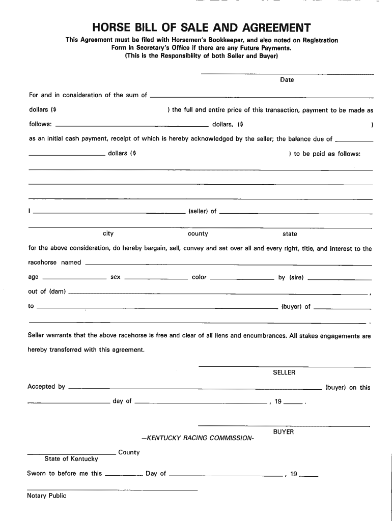 printable bill of sale for a horse