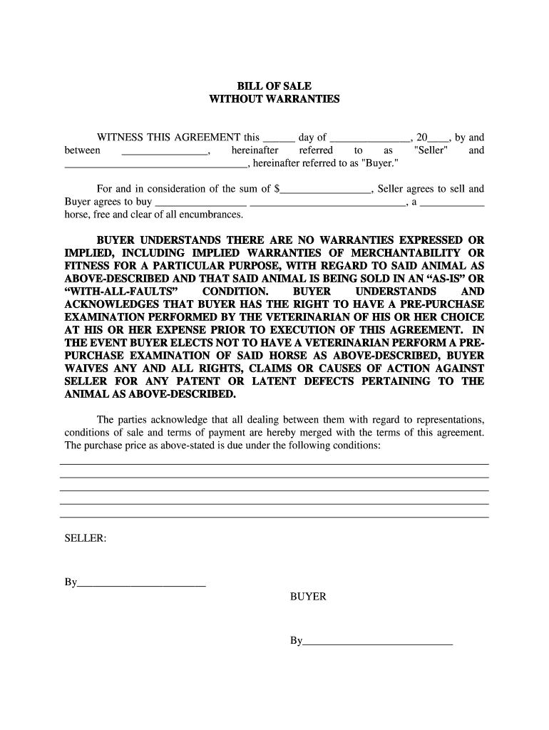 printable bill of sale for a horse