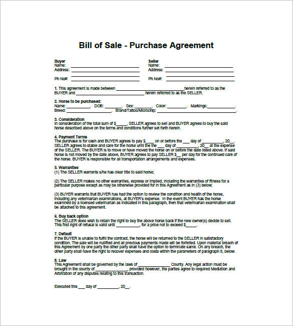 Horse Bill of Sale - 9+ Free Word, Excel, PDF Format Download