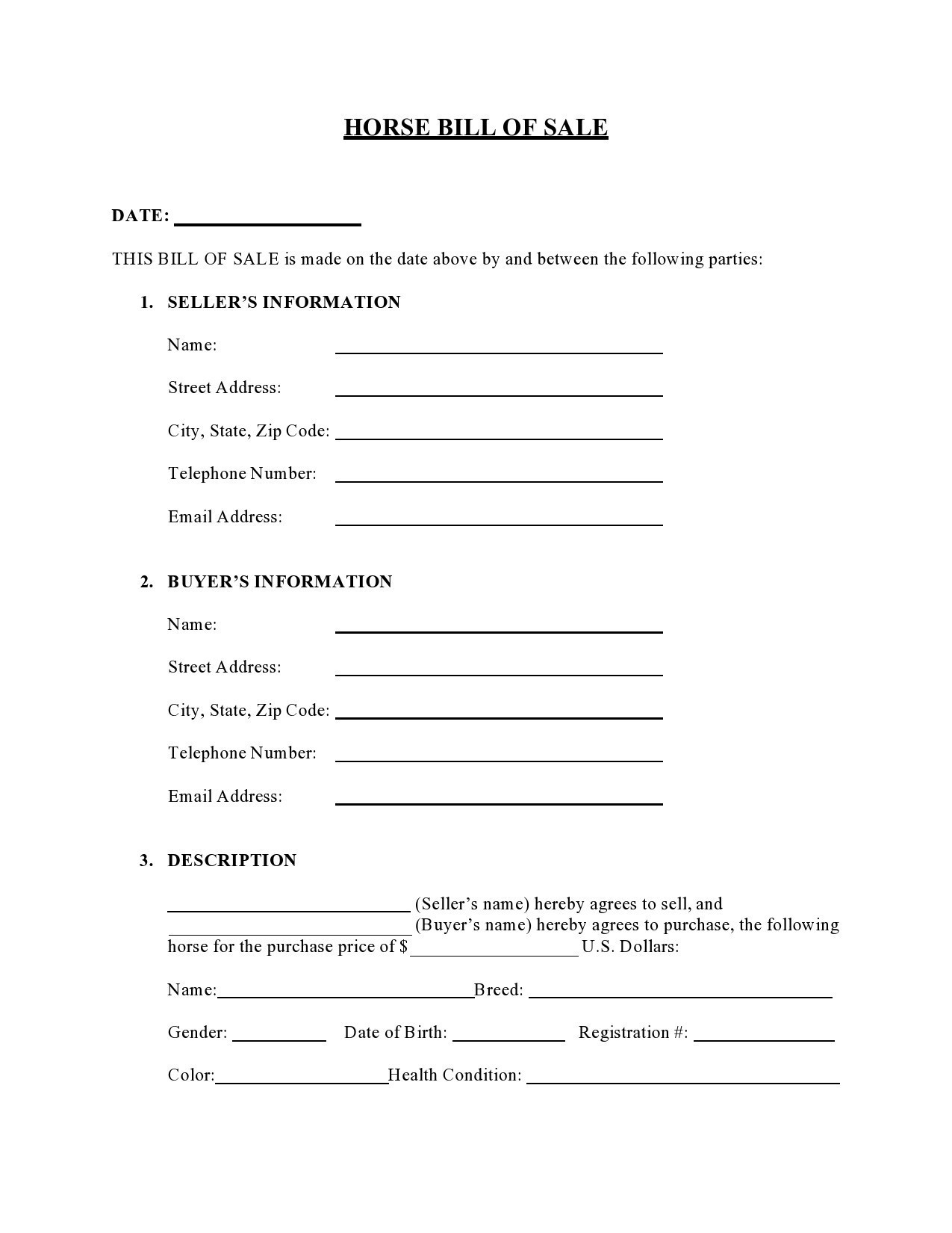 42 Printable Horse Bill of Sale Forms [&  Templates] ᐅ TemplateLab