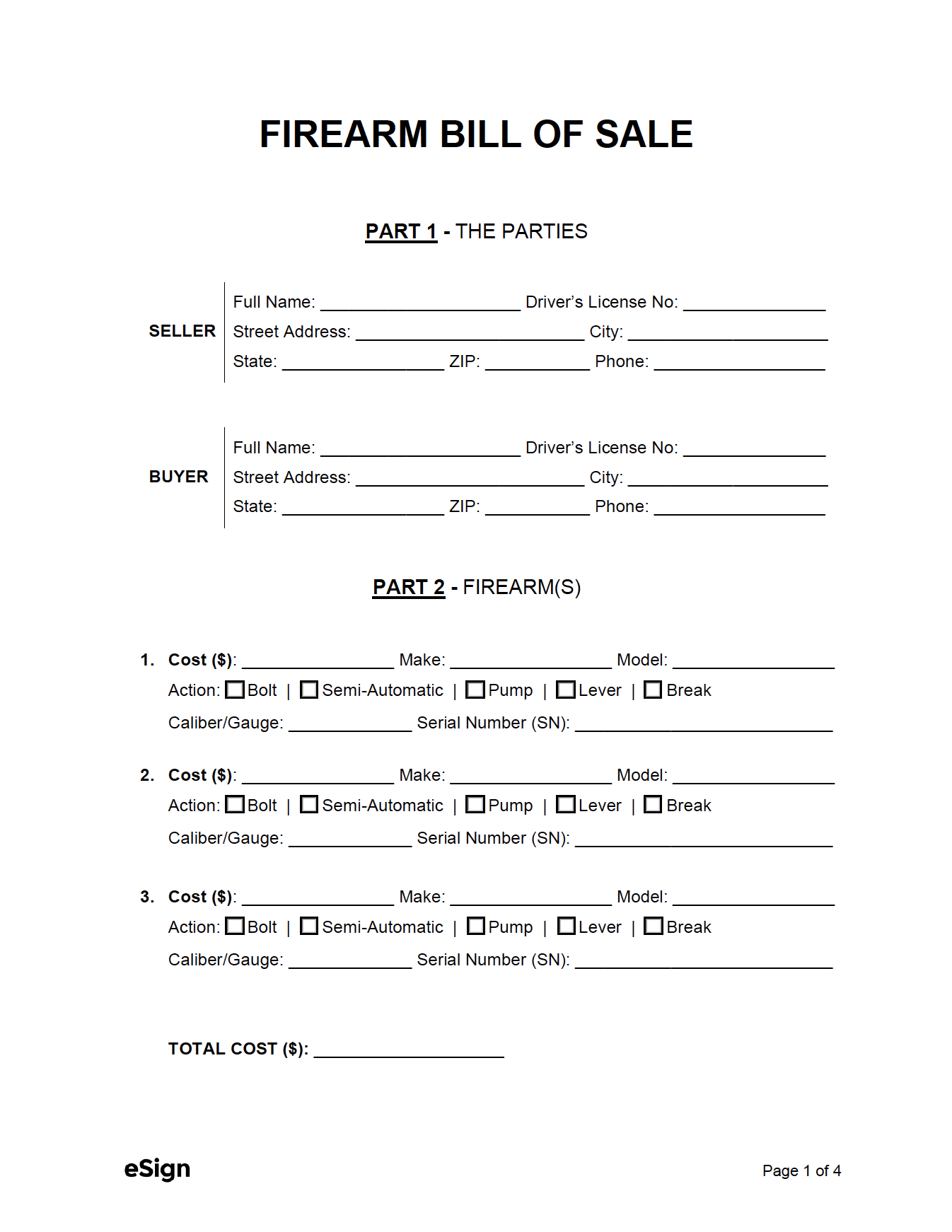 printable bill of sale for handgun