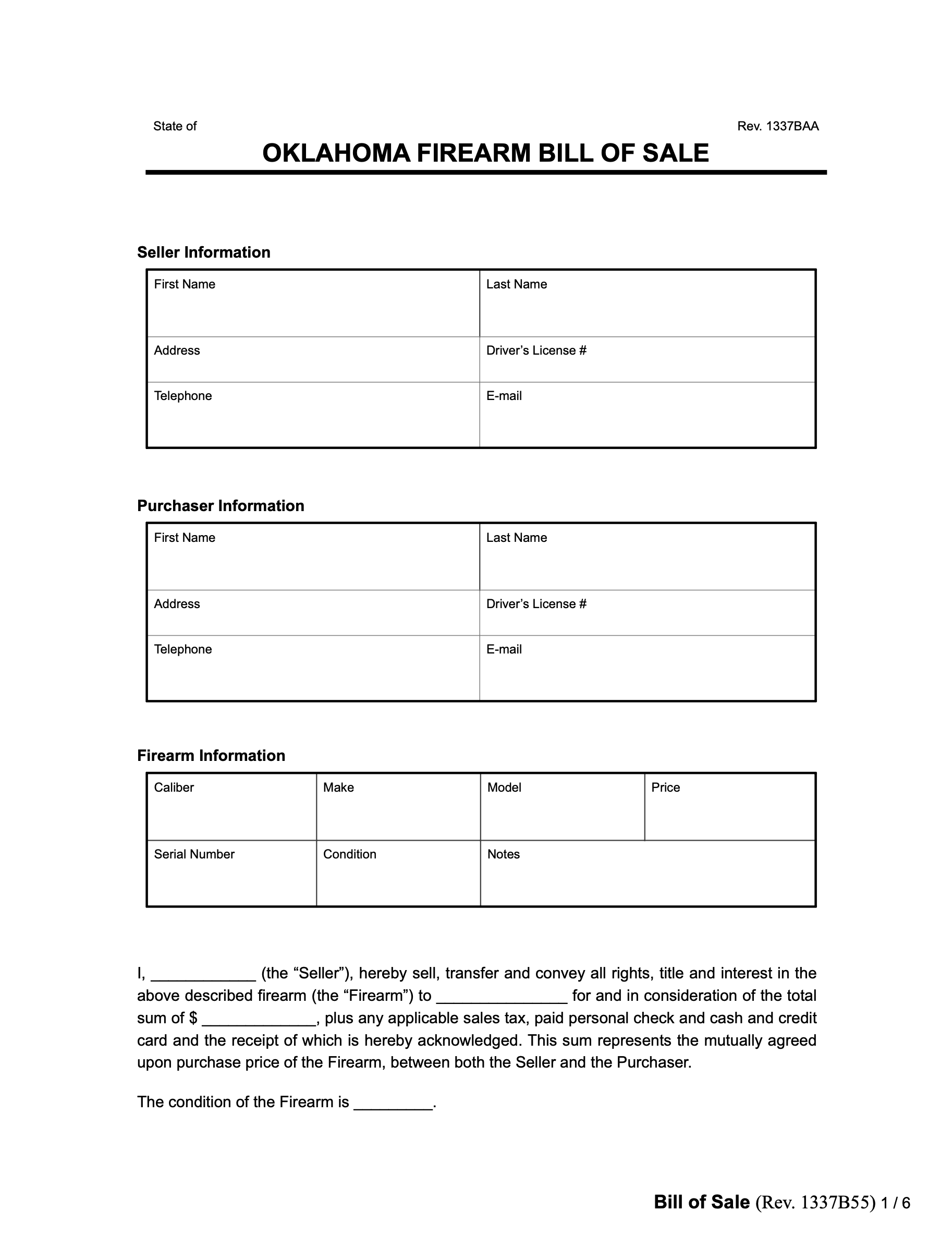 printable bill of sale for handgun