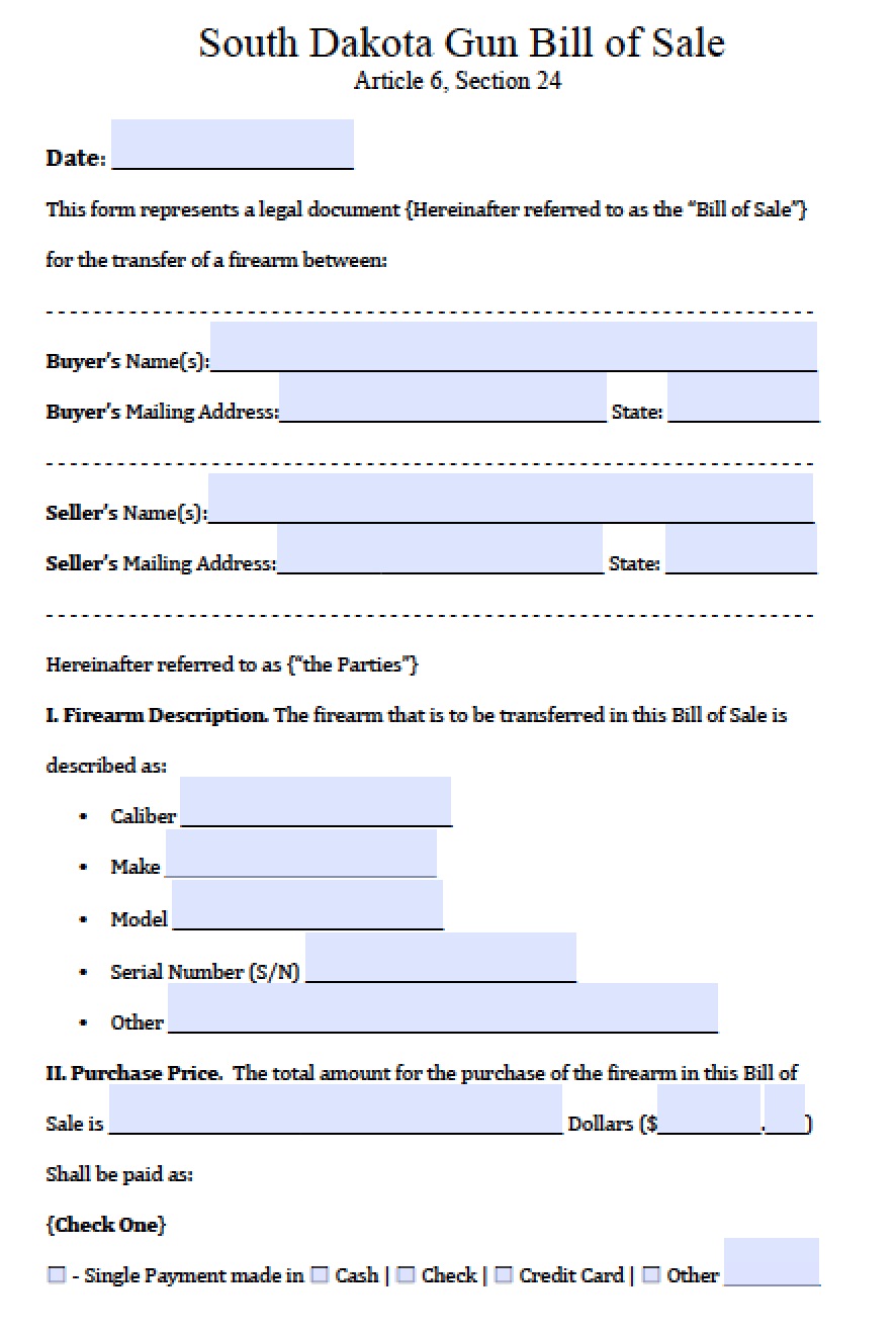 printable bill of sale for handgun