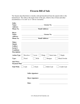 printable bill of sale for handgun