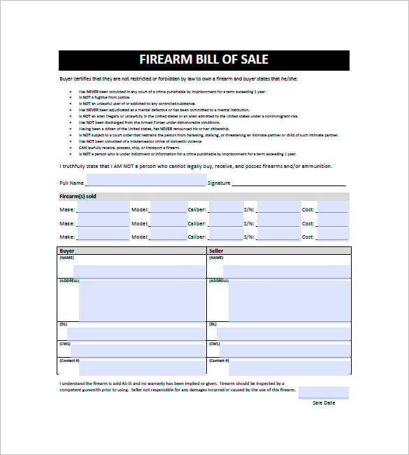 printable bill of sale for handgun
