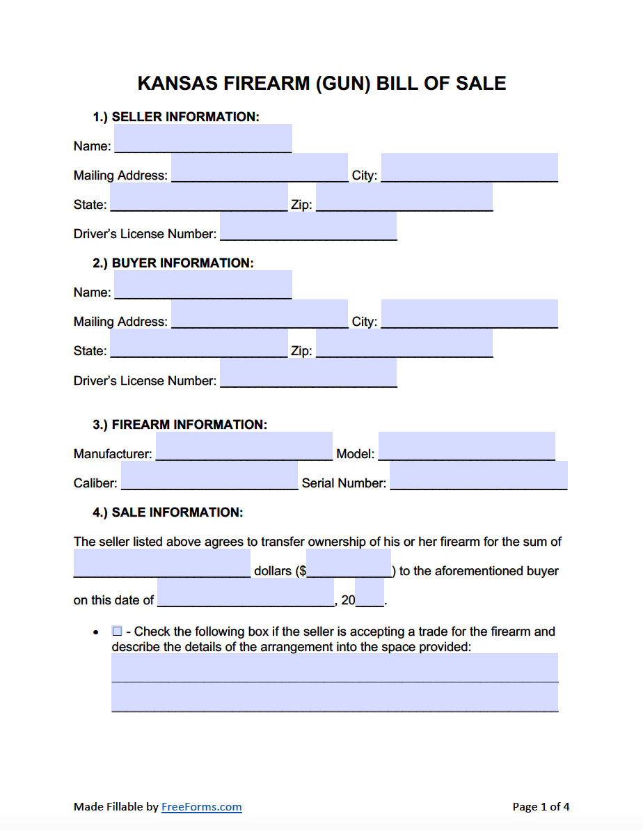 printable bill of sale for handgun