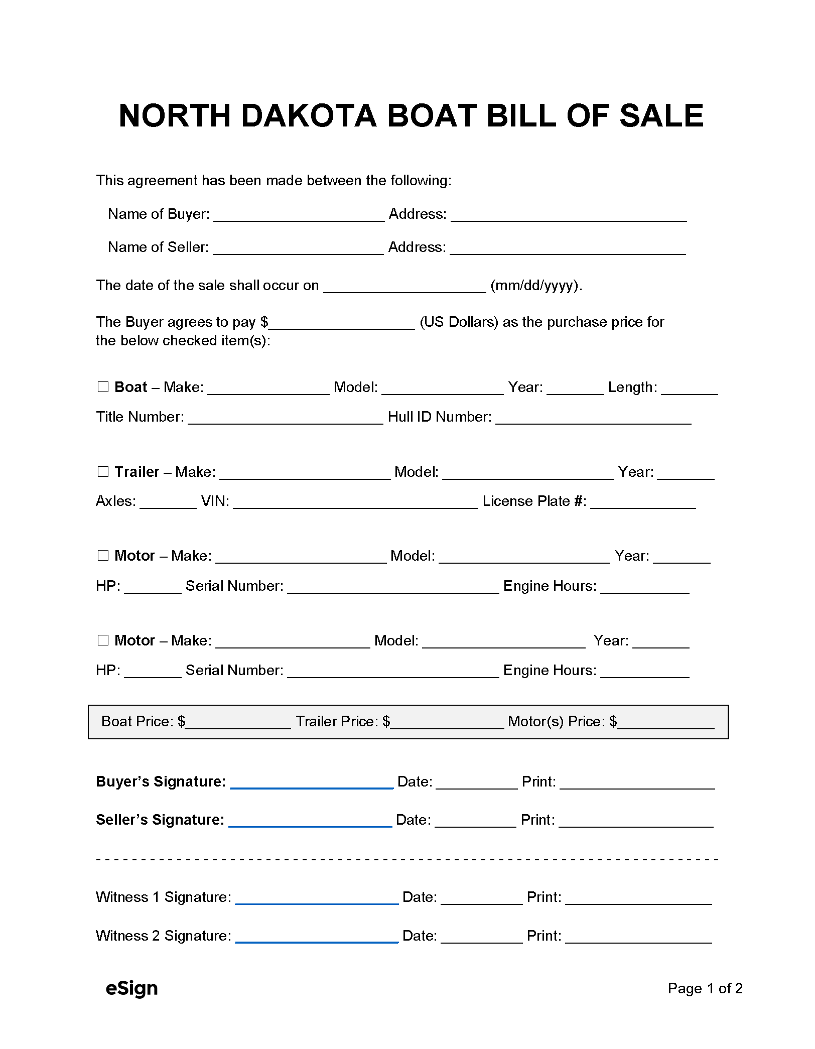 printable bill of sale for jet ski