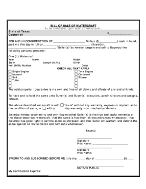 printable bill of sale for jet ski