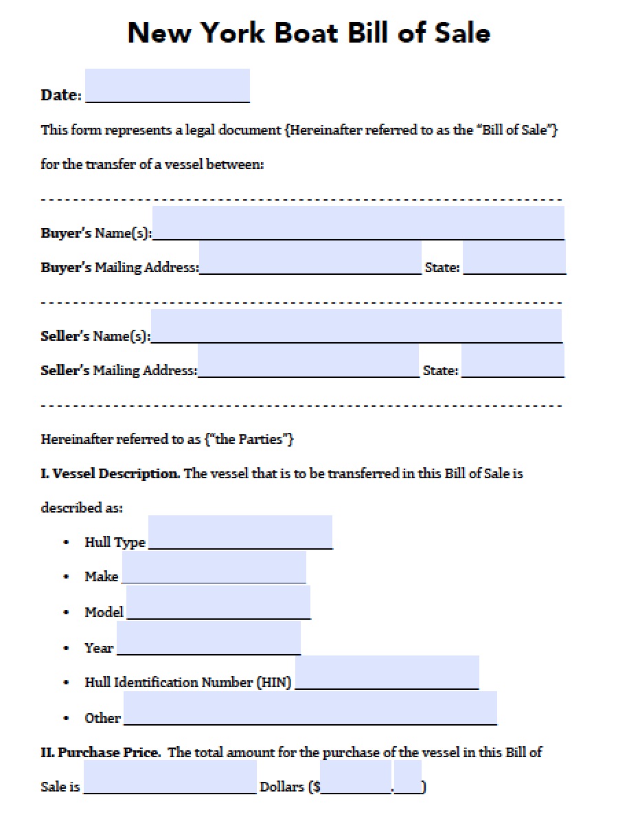 Free New York Boat Bill of Sale Form | PDF | Word (.doc)