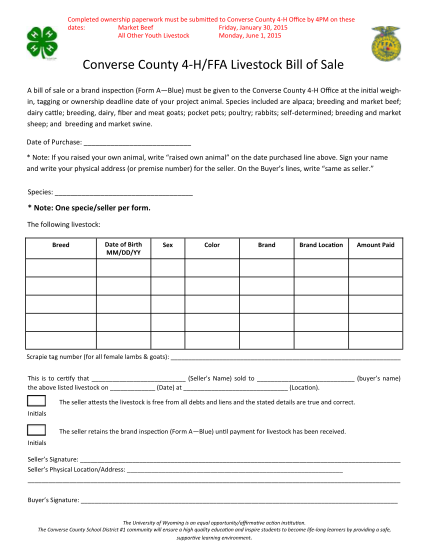 printable bill of sale for livestock