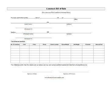 Livestock Bill Of Sale Template
