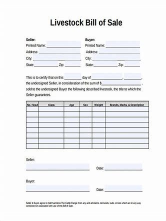 printable bill of sale for livestock