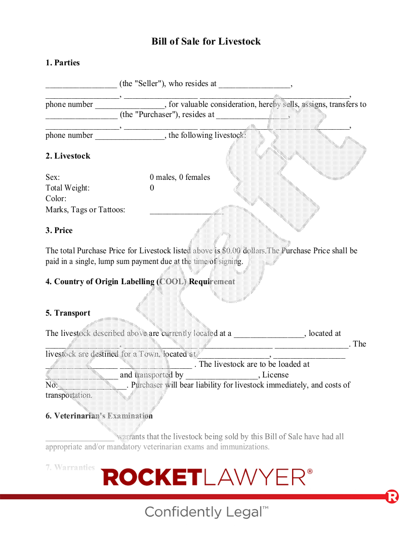 printable bill of sale for livestock