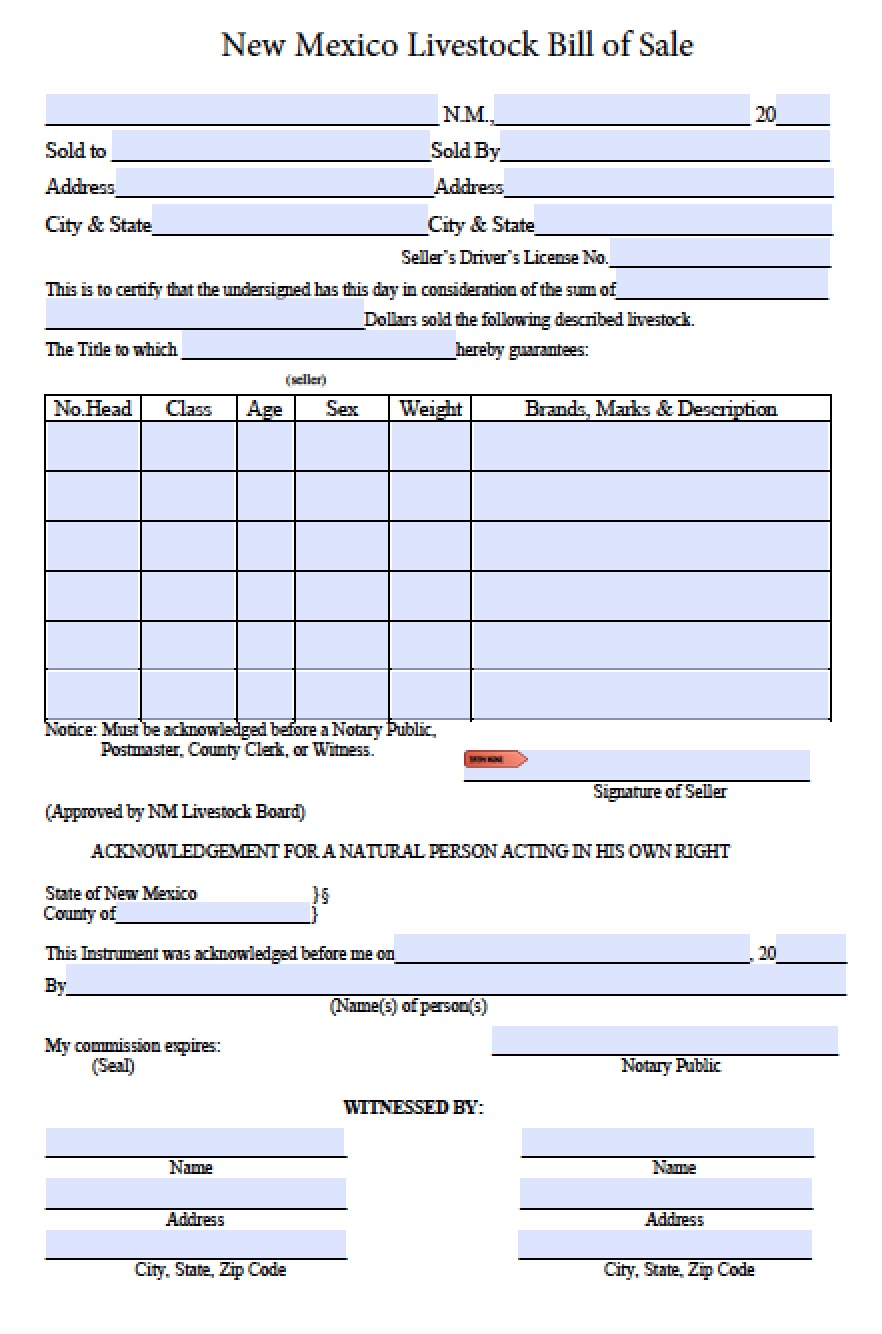 printable bill of sale for livestock