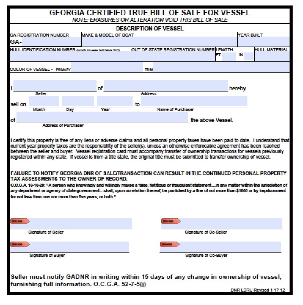 Free Georgia Boat Bill of Sale Form | PDF | Word (.doc)