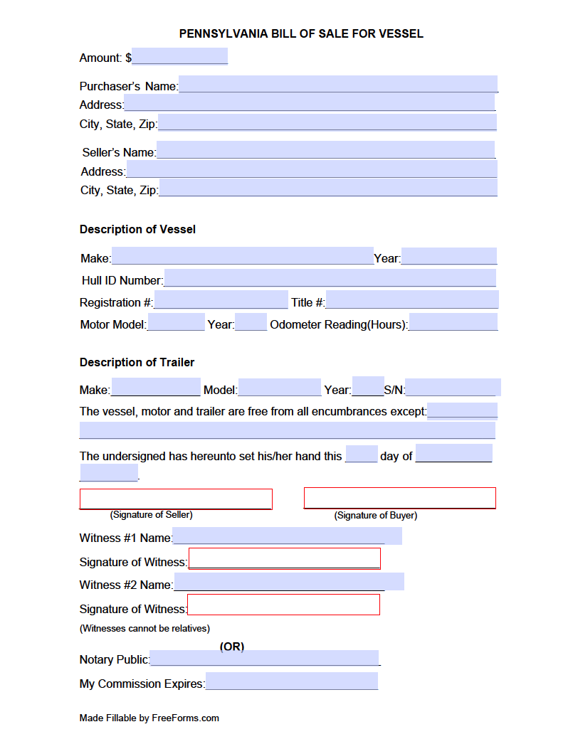printable bill of sale for pwc