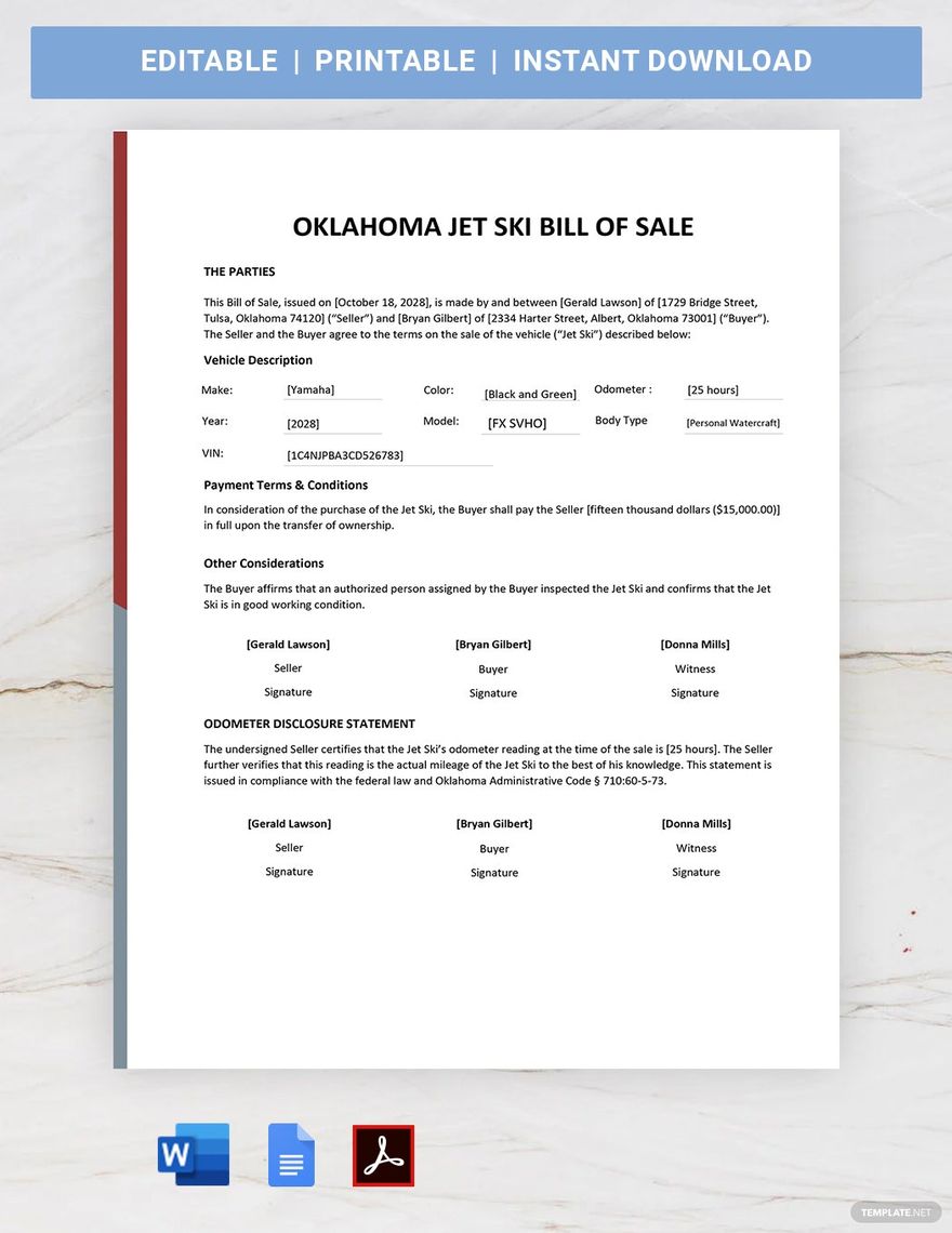 printable bill of sale for pwc