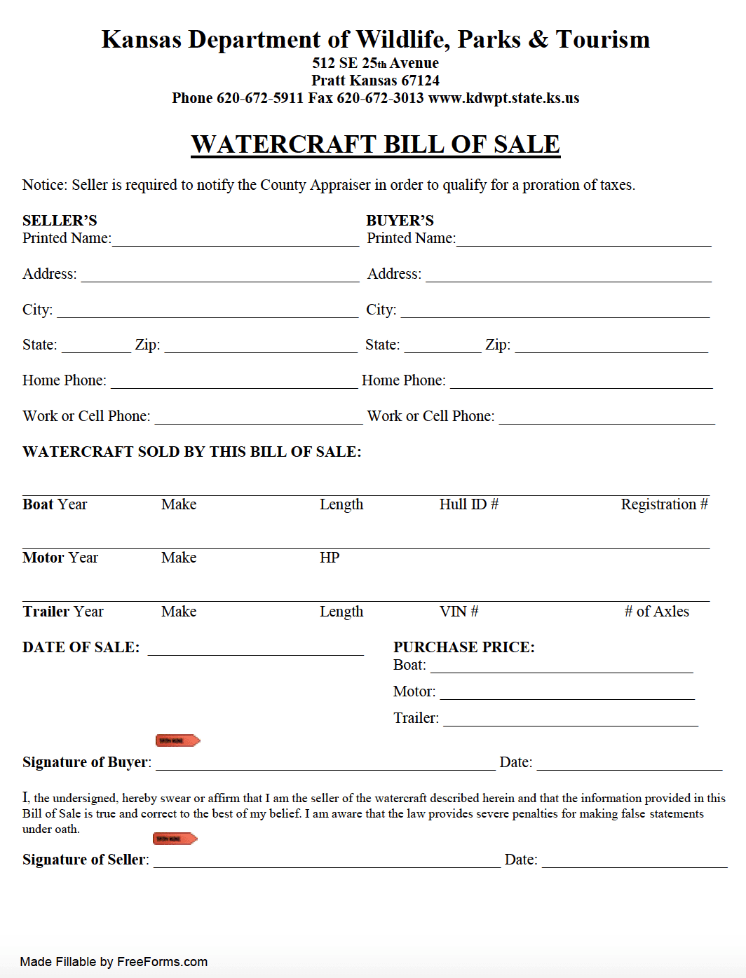printable bill of sale for pwc