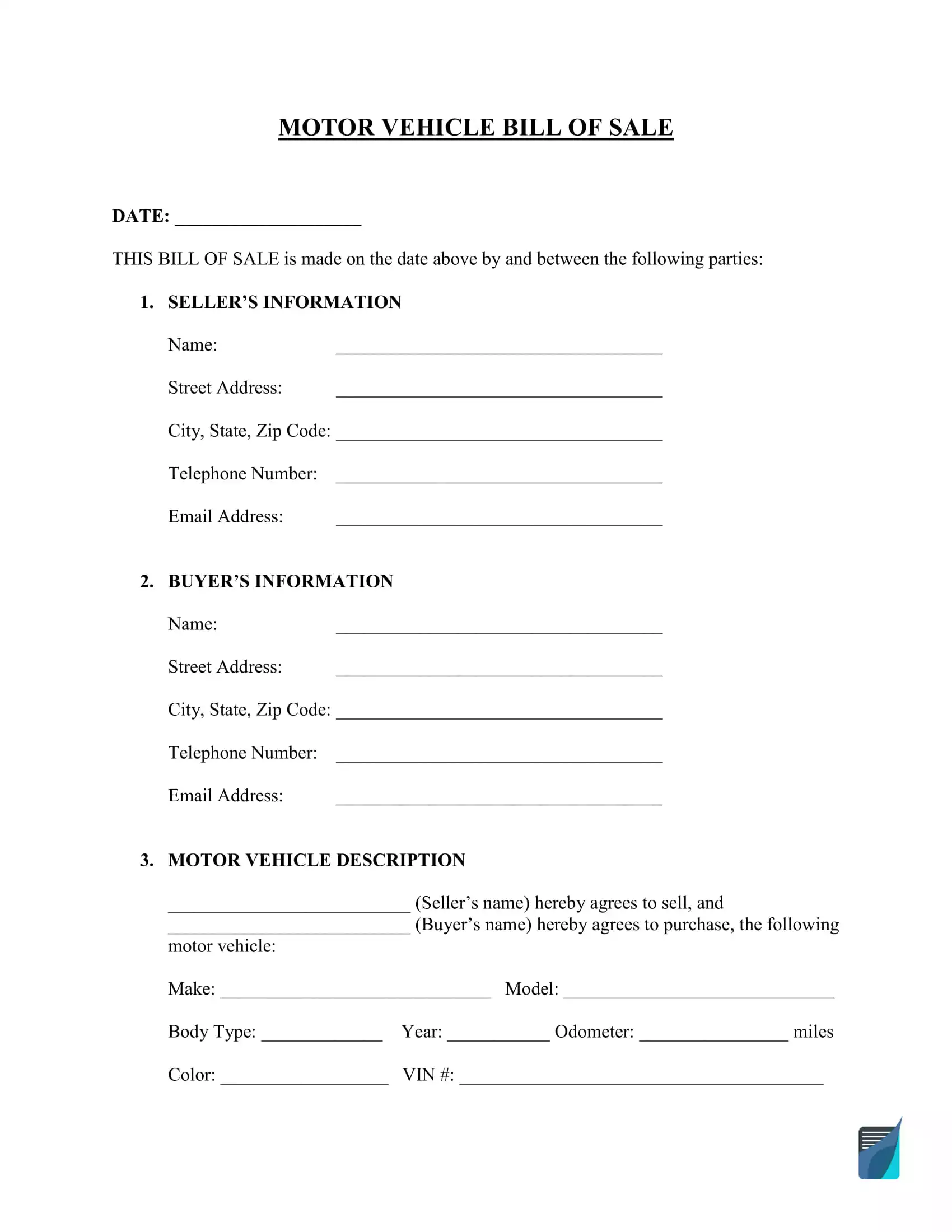 printable bill of sale for used vehicle