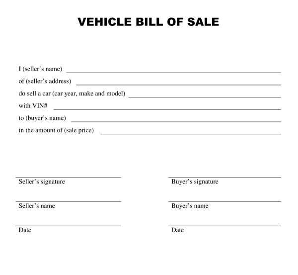 printable bill of sale for used vehicle