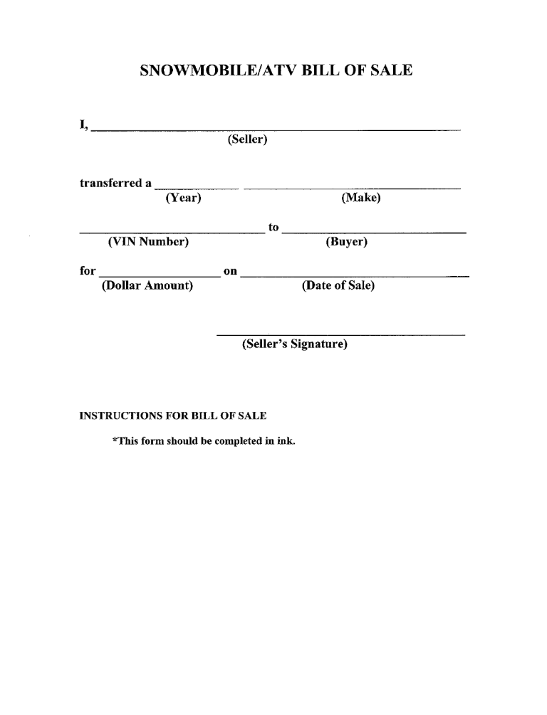 printable bill of sale for utv