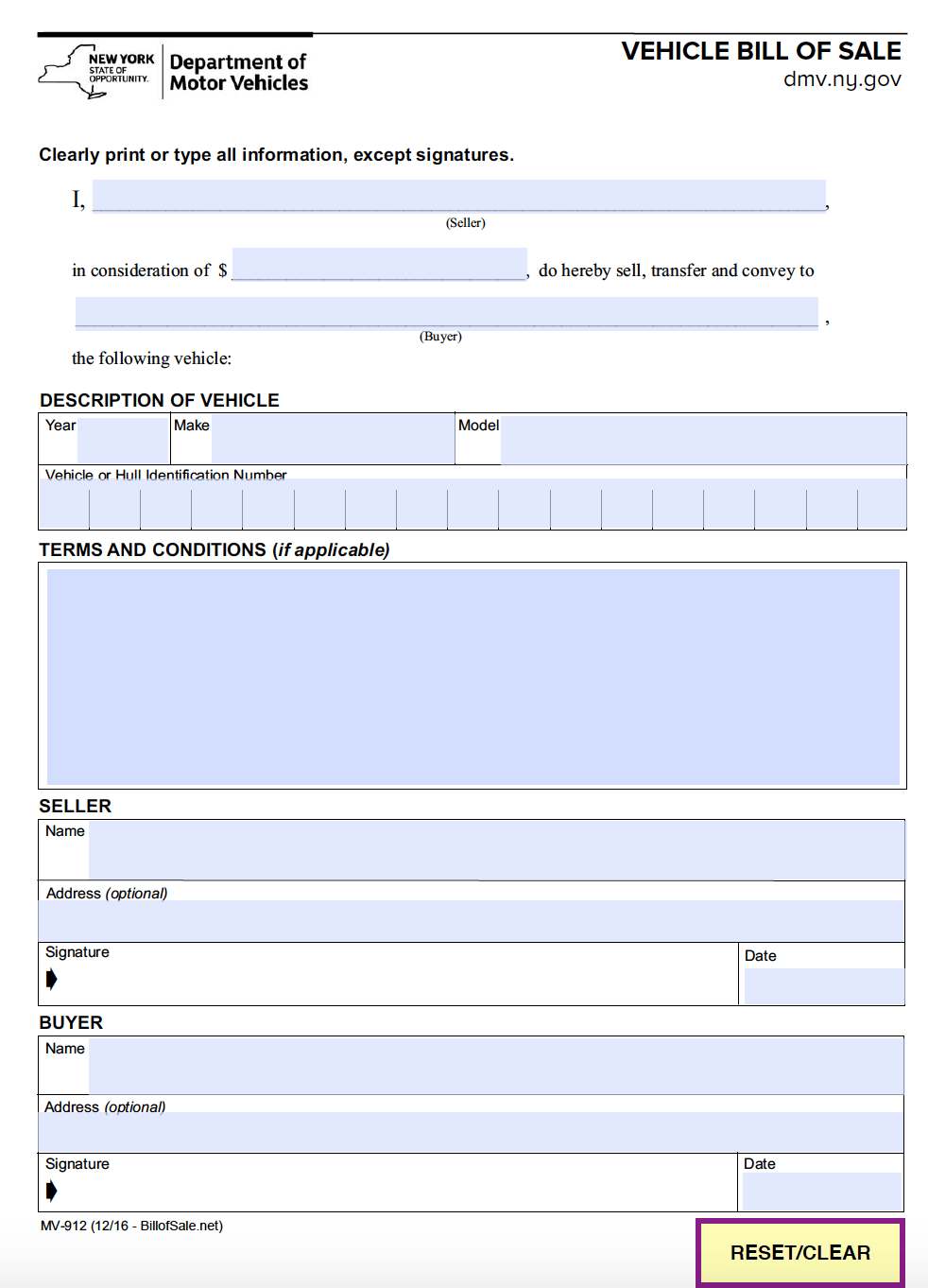 printable bill of sale for utv
