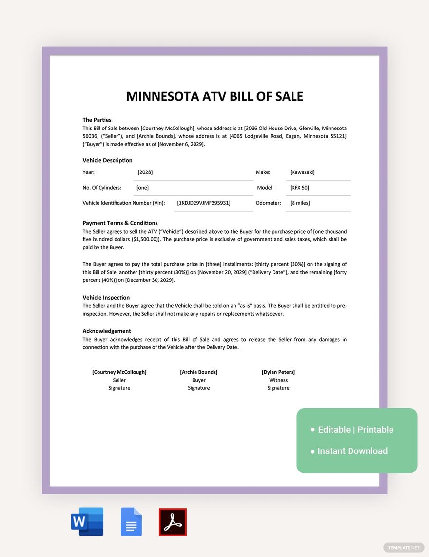 printable bill of sale for utv