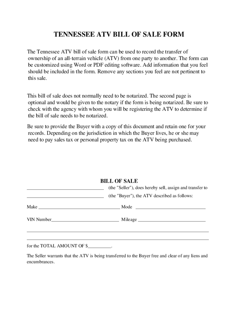printable bill of sale for utv