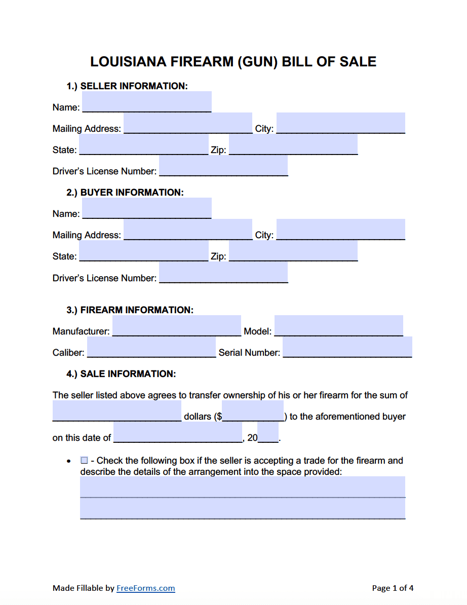 printable bill of sale louisiana