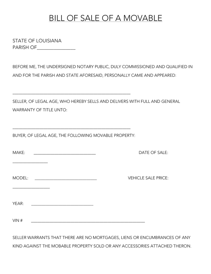 printable bill of sale louisiana
