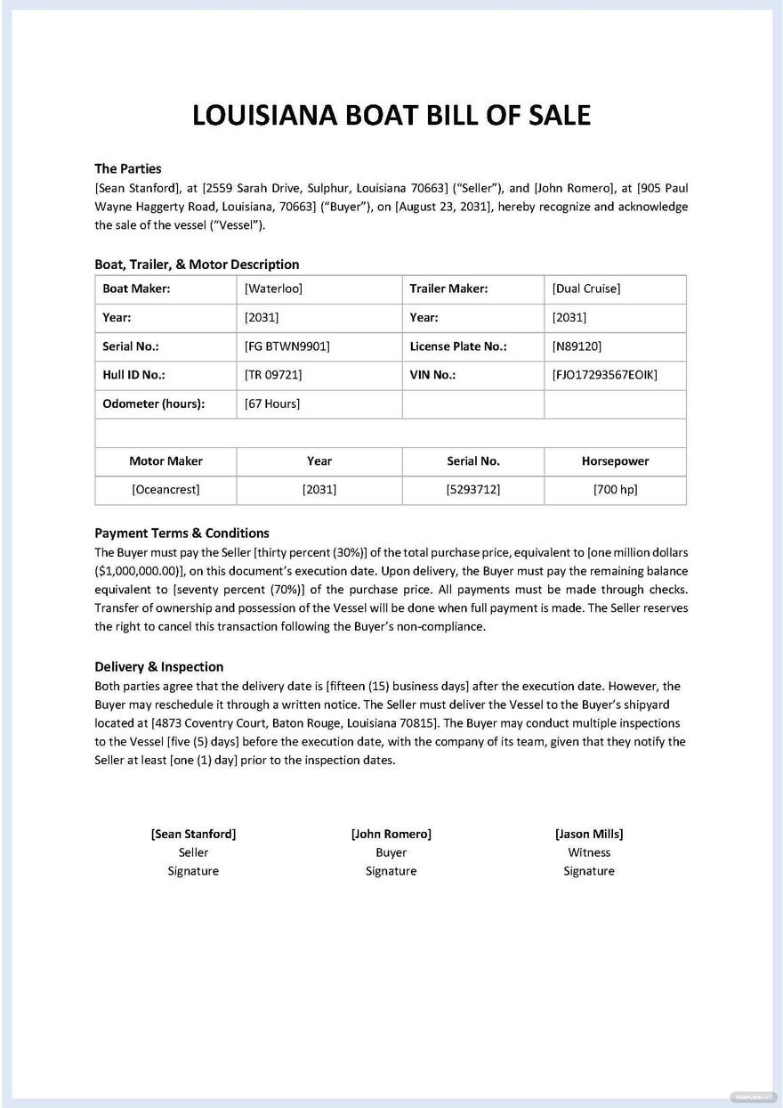 printable bill of sale louisiana