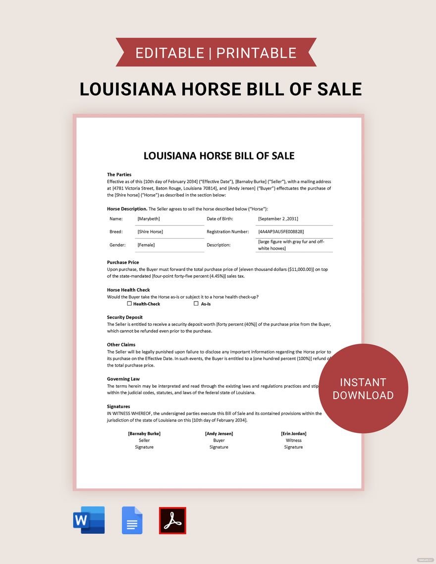 printable bill of sale louisiana