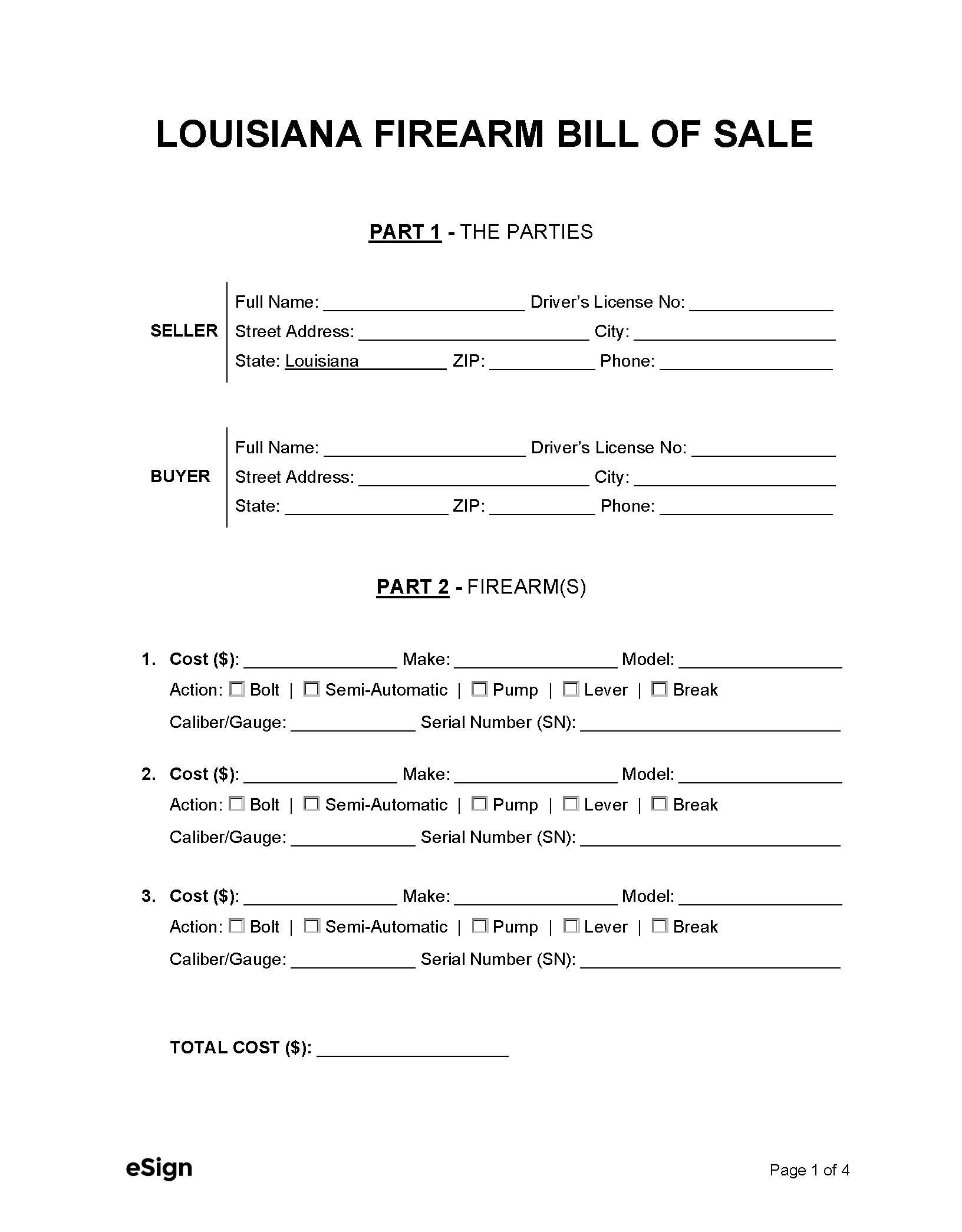printable bill of sale louisiana