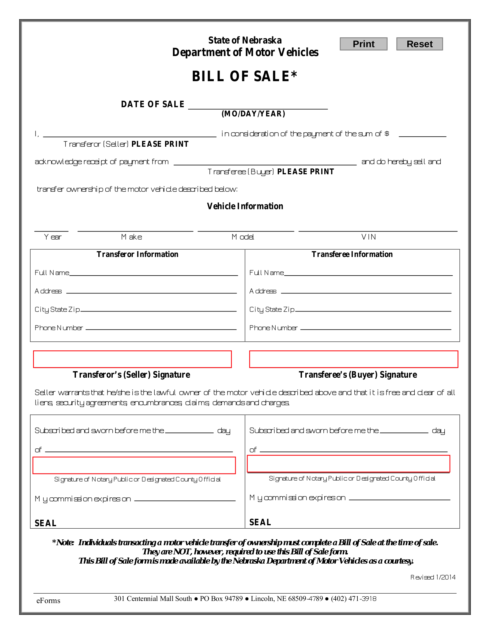printable bill of sale nebraska