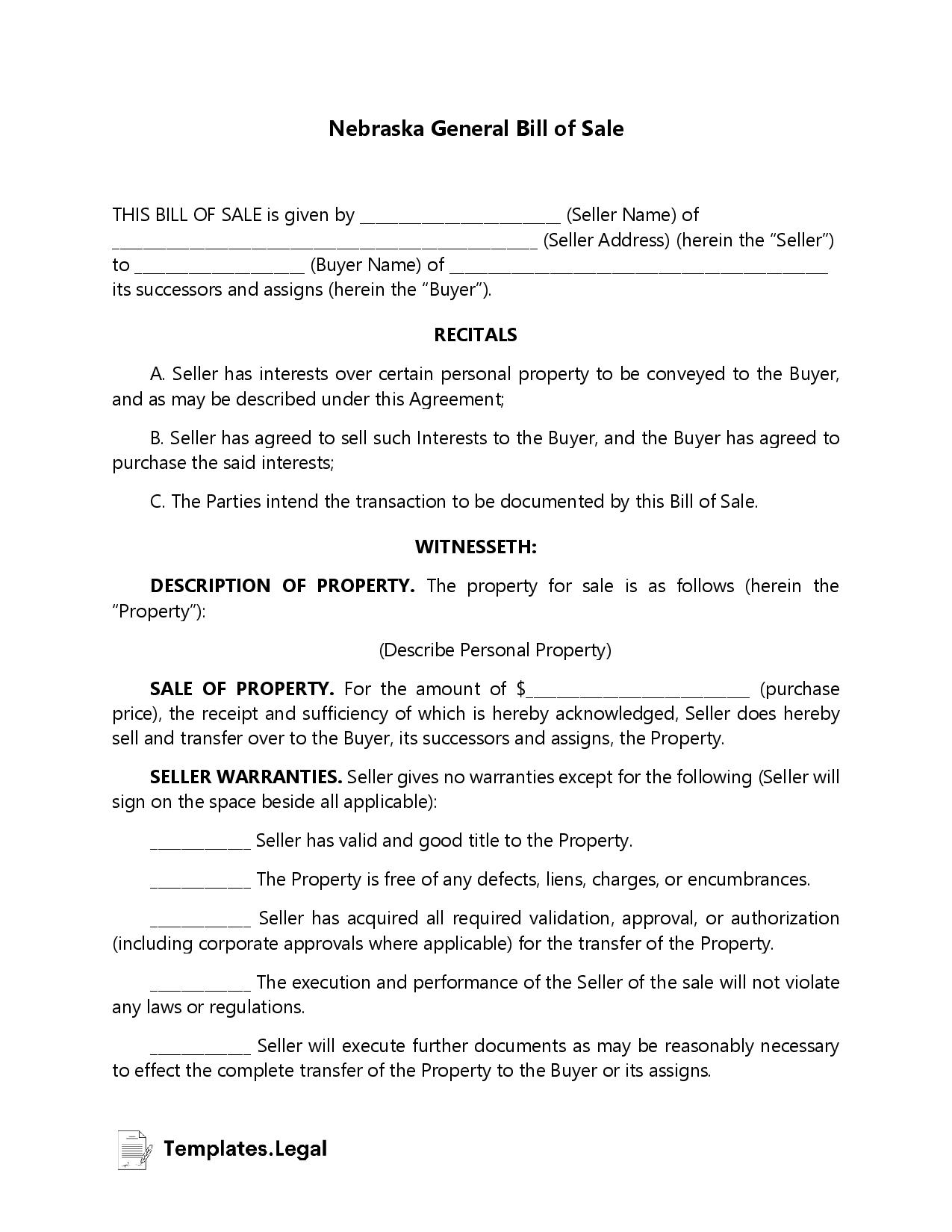printable bill of sale nebraska