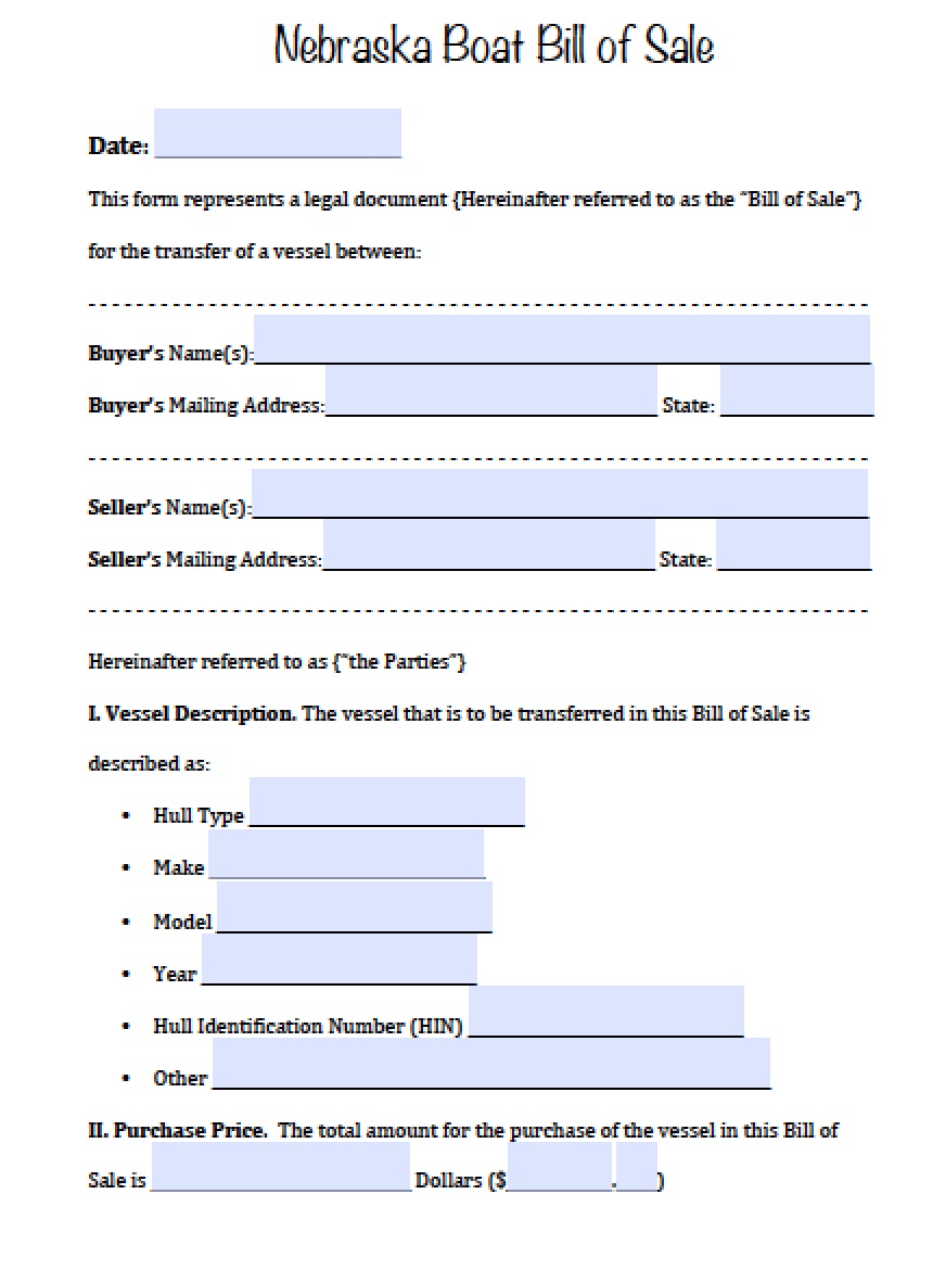 printable bill of sale nebraska