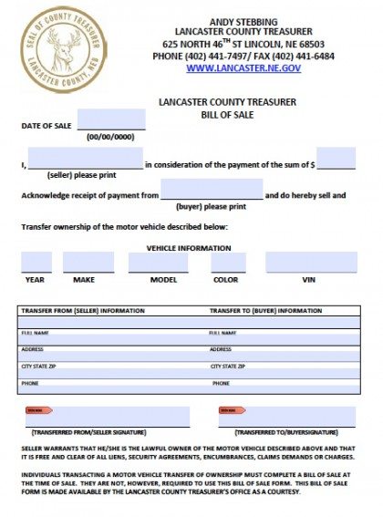printable bill of sale nebraska