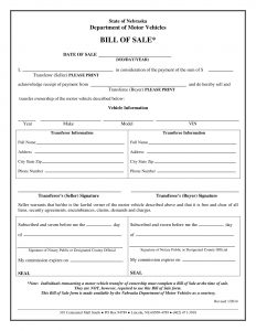 printable bill of sale nebraska